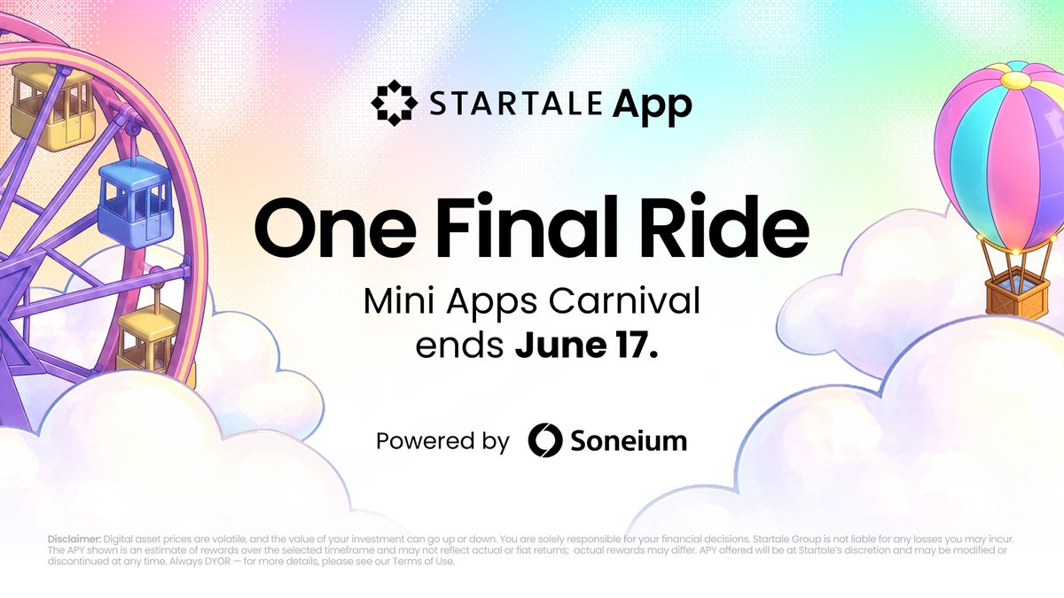 StartaleApp's tweet photo. 🎪 Carnival is leaving town on June 17.

Complete your quests and collect all rewards before it’s gone.

Don’t worry though, Carnival will return soon. Stay tuned ⌛ https://t.co/1QtWk3uYmB