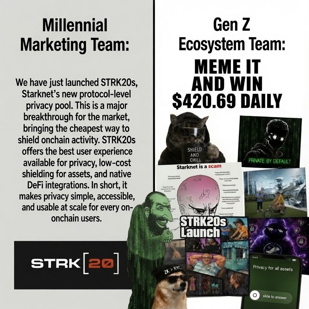 StarkWareLtd's tweet photo. Meme it, until you make it.

$420,69 for the best STRK20s meme of the day, every day, for the next week.

Post your meme on X with “STRK20s on” to enter. If it gets picked by @Lyskey, you win. https://t.co/Wvi0TwG4FT