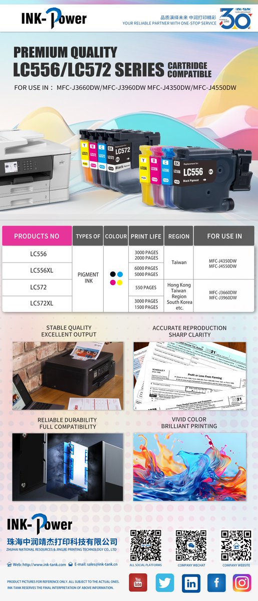 INKPOWER1995's tweet photo. New Release: LC556 / LC572 Series Compatible Cartridges

For Brother MFC-J3660DW / MFC-J3960DW / MFC-J4350DW / MFC-J4550DW (Southeast Asia)

#LC556 #LC572 #Brother #CompatibleCartridge #A3Printing #OfficePrinting #SoutheastAsia #NewRelease https://t.co/3AT3dSvgYC
