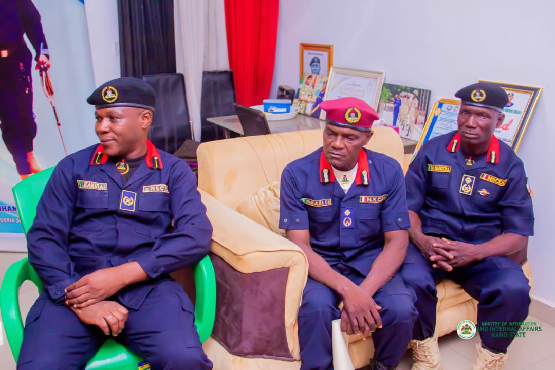 waiyaibrahim's tweet photo. As part of our ongoing stakeholders engagement in support of the Safe Corridor Programme, Kano Model, we paid a courtesy visit to the Kano State Commandant of the Nigeria Security and Civil Defence Corps (NSCDC), Commandant, Mohammed Hassan Agalama.

The meeting has provided a rare opportunity to exchange ideas on strengthening community-based and non kinetic approaches to peacebuilding, youth reformation and crime prevention. We have also explored avenues for collaboration in promoting initiatives that would continue to encourage responsible citizenship, patriotism and social inclusion, to ensure a sustainable growth for our dear State, having our youth at the front banner as catalysts for  development 

The Safe Corridor Kano Model, would continue to gain momentum through the support of key institutions and relevant leaders who share the vision of a safer and more prosperous Kano State.

Together, we remain committed to building a future where our youths are empowered with opportunities, guided by positive values, and inspired to contribute meaningfully to the society.

Insha Allah, through sustained partnership and collective action, Kano State would continue to advance on the path of peace, security, stability and development