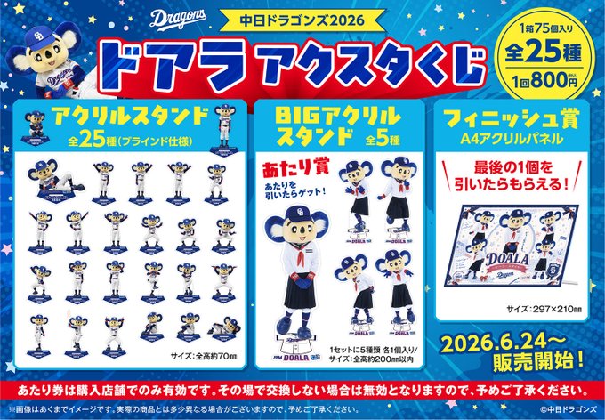 中日ドラゴンズ】ドアラ2026アクスタくじ こちらの商品が本日入荷