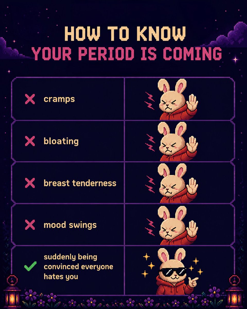 moonville_app's tweet photo. Tag the friend who starts questioning every relationship 3 days before her period. 💜

#periodhumor #pms #lutealphase #periodtracker #girlhood #hormones #womenshealth #moonville https://t.co/63uMso6HMc