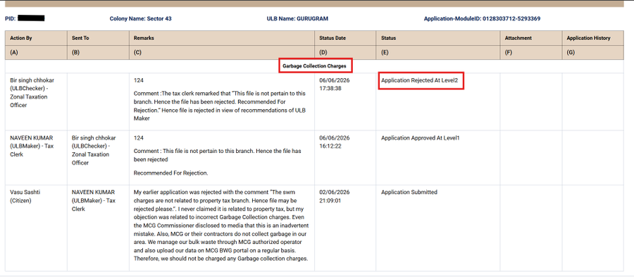 vsashti's tweet photo. @cmohry @NayabSainiBJP @ulbharyana @MunCorpGurugram When you raise an Objection against the Garbage Collection Charges on ULB portal, it gets assigned to the Tax dept instead of ULB dept. The Tax dept don't know what to do &amp; they keep rejecting it stating "it does not relate to tax department". @ulbharyana Pl. take action. 🙏 https://t.co/P5UfA5GZ0o