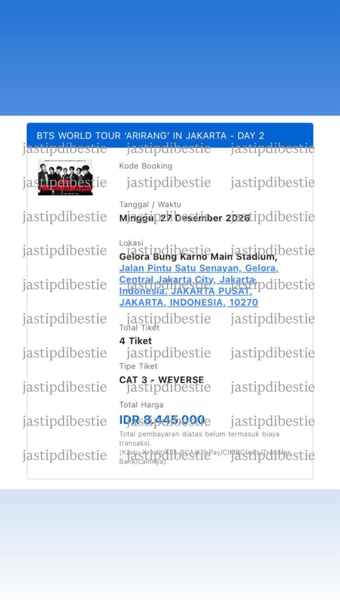 jastipdibestie's tweet photo. 💜 14 tiket BTS (VIP - CAT 3) berhasil disecure!

Terima kasih sudah percaya sama Jastip di Bestie 🫶 Refund untuk ticketing yang belum berhasil secure sudah selesai diproses.

See you di ticketing selanjutnya~ ✨

With Love
Jastip UMKM terbestie kamu 🥰🫶

BTS ARIRANG IN JAKARTA https://t.co/mUiHS5Gu6Y