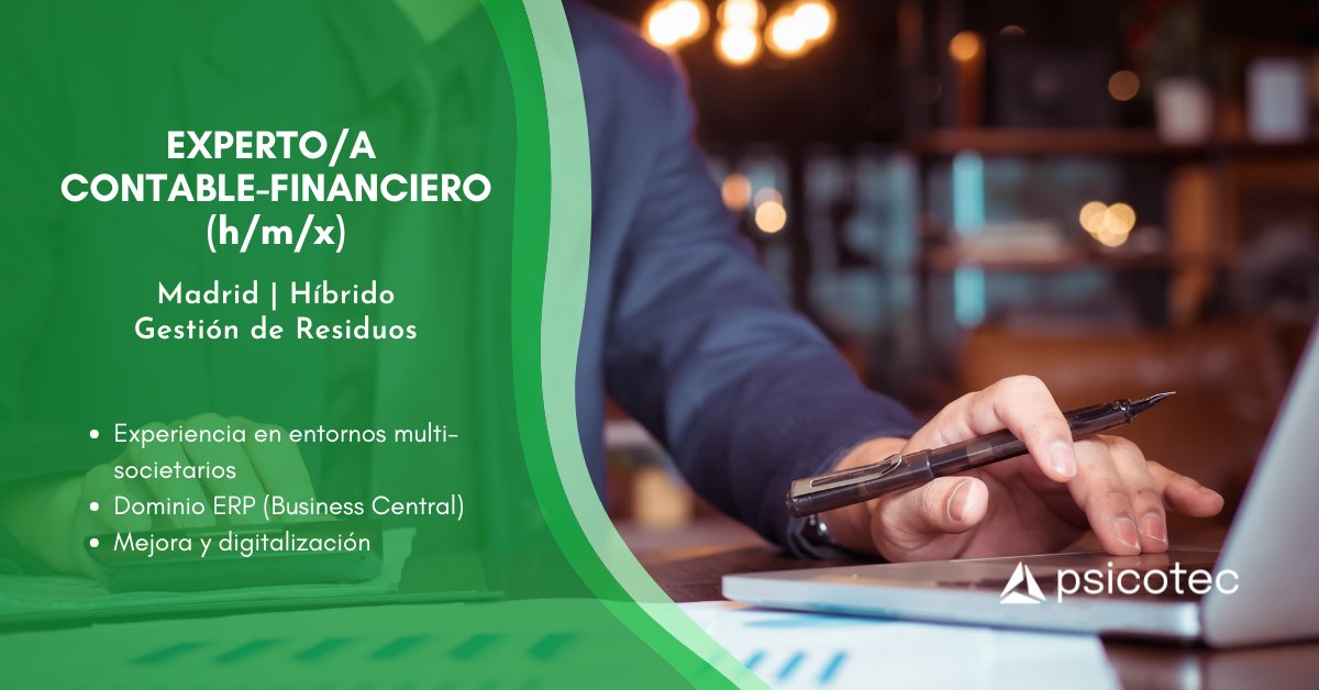 PsicotecJobs's tweet photo. 🔔 #nowhiring - Experto/a Contable-Financiero (h/m/x) | #Madrid - Híbrido. Experiencia en entornos multisocietarios, ERP (Business Central) y orientación a mejora y digitalización.
 
🌐 Inscríbete aquí: https://t.co/JWUa9mfcSr 

#Empleo #Contabilidad #Finanzas #Psicotec https://t.co/hw8floHvC3