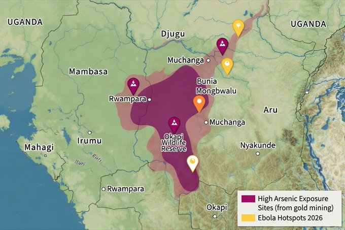 JamieAA_Again's tweet photo. Arsenic Poisoning shares identical symptomology as "Ebola". DR Congo primary industry of gold mining especially artisanal releases high levels of Arsenic, contaminating the local areas. https://t.co/8s8LUe3QFo