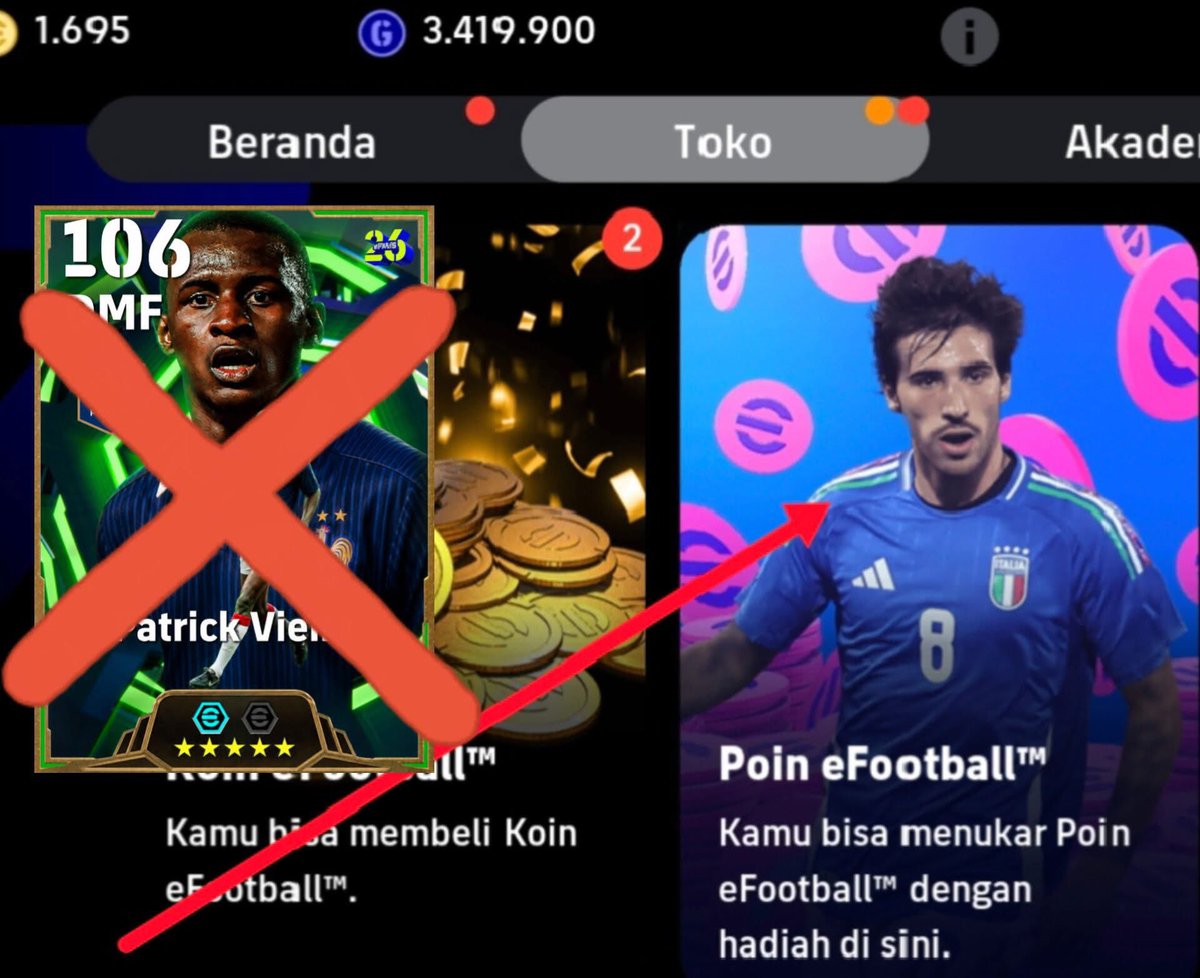 Akilex_official's tweet photo. ❌ Vieira today? 😁

✅ Sandro Tonali (Anchor Man) is available for free in the eFootball Points Shop today!

Don’t miss out. Anchor Man players are usually rare, and now Konami is suddenly giving one away for free. https://t.co/vOR7cfTi9I