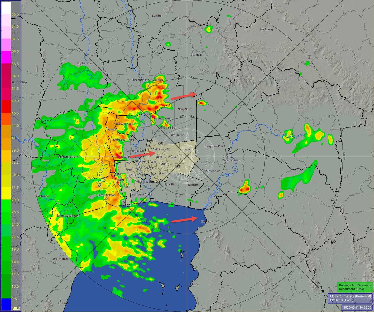 BKK_BEST's tweet photo. วันที่ 11 มิถุนายน 2569 เวลา 16.30 น. ฝนเล็กน้อยถึงปานกลางเขตทวีวัฒนา หนองแขม บางแค บางบอน บางขุนเทียน เคลื่อนตัวทิศตะวันออกเฉียงเหนือ แนวโน้มคงที่ https://t.co/hi6XXW45yl