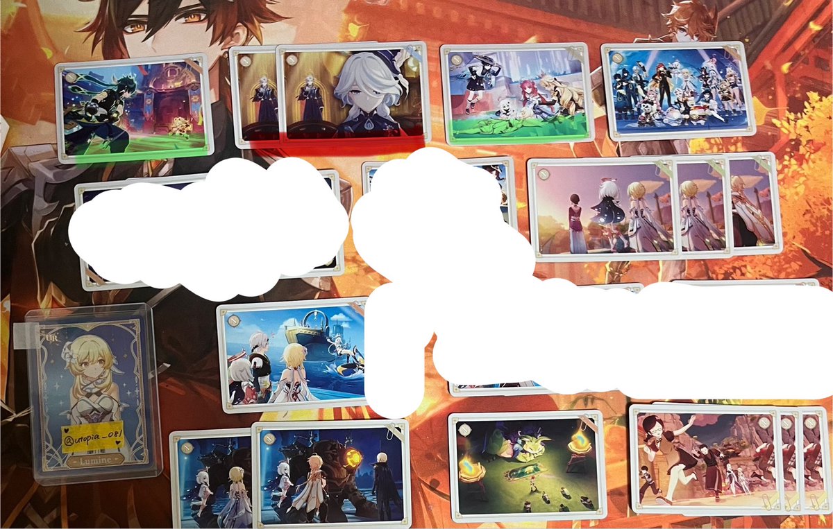 Utopia_081's tweet photo. 原神 交換 譲渡 

譲 画像1〜4

求 画像4 R蛍 N R アルハイゼン
UR SSR アルハイゼン 、蛍、綾華
SR アルハイゼン単体

アルハイゼンは友人分
R、Nの1部絵柄は抱き合わせ含む交換のみ
SRスメール男子はUR蛍との交換優先
御気軽にお声掛けください〇 https://t.co/sRVvbYcelr