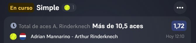 pacobets_03's tweet photo. 🇫🇷 Línea de aces a favor de Arthur Rinderknech que me parece bastante apetecible en hierba promedia 10.61 aces (en 3 sets) en toda su carrera además por lo visto juegan en la pista 2 en una de las más pequeñas de Países Bajos, también añadir que Mannarino resta entre poco y nada, además sabiendo que este partido se puede ir largo la línea debería superarse.
