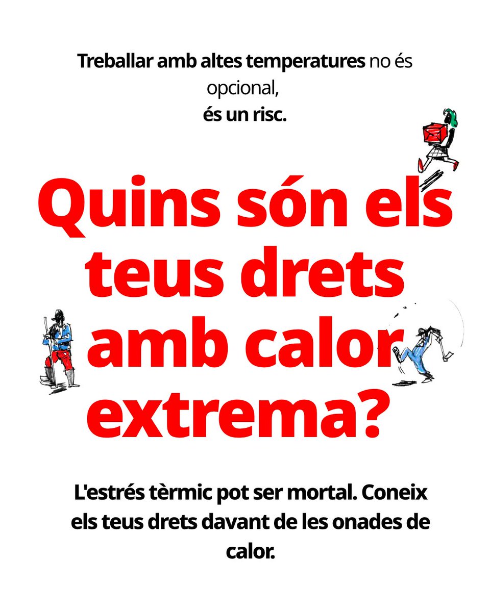 ccoopv's tweet photo. ⚠️Treballar amb calor extrema és un risc, no és una opció

🌡️Sabem que moltes vegades és difícil parar, però treballar sota temperatures molt altes sense la protecció adequada és il·legal

🧵Coneix els teus drets👇 https://t.co/Ah4RTdj1mJ