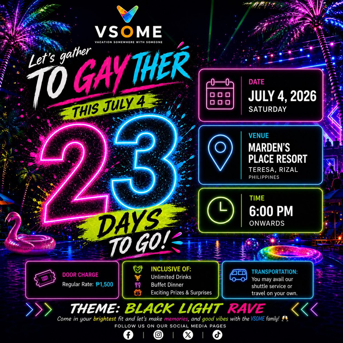 VsomePh's tweet photo. Whether you're a past joiner, a first-time guest, or simply looking to meet new friends, we've prepared an evening filled with fun activities, exciting games, great food, and unforgettable experiences.

📅 July 4, 2026
📌 Marden's Place Resort, Teresa, Rizal https://t.co/yyCFaZtAzb