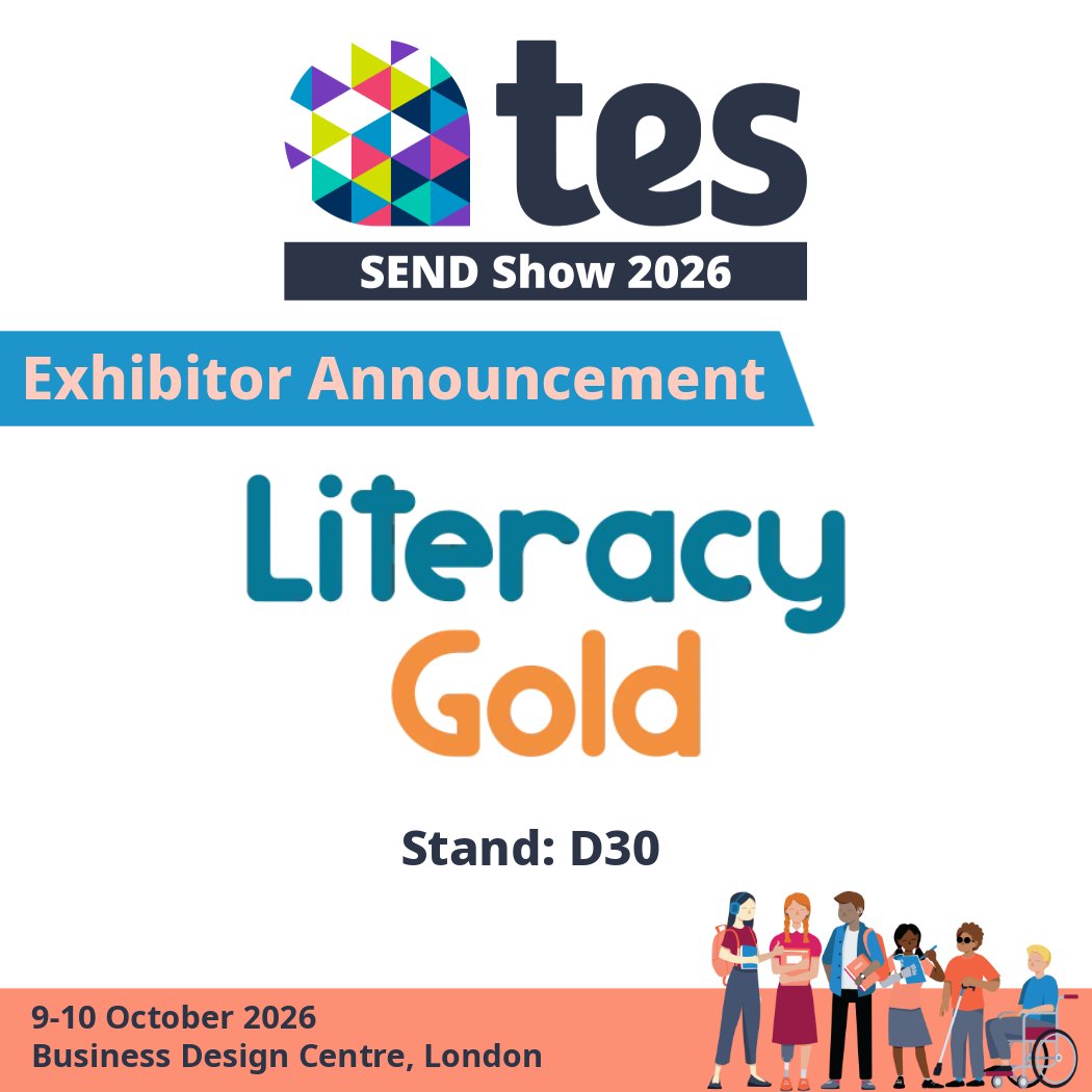 SENDShowUK's tweet photo. Boost reading confidence with Literacy Gold at #TesSENDShow2026 📚
Online catch-up intervention for KS1–KS3 with phonics &amp; vision training games.
📍 Stand D30
🎟️ https://t.co/yotEOY8uyx https://t.co/veckLtENwG
