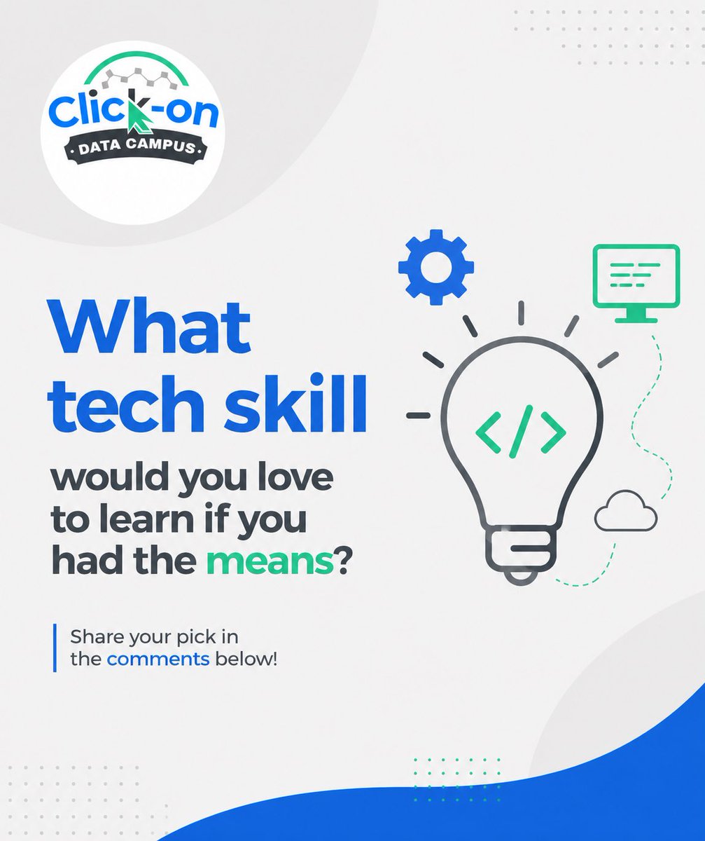 Click_OnCampus's tweet photo. What tech skill would you love to learn if resources weren’t a barrier?

Drop your answer in the comments. We’re curious to know what’s on your learning list. https://t.co/DOk1Us7aTq