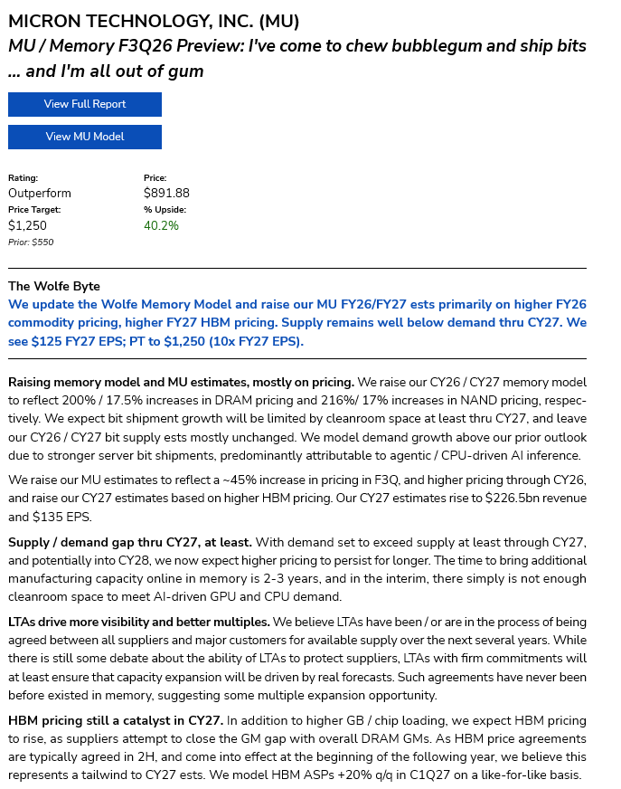 sean_________'s tweet photo. $MU: 
Wolfe: "never been before existed in memory, suggesting some multiple expansion opportunity."
MS:  "in our view, this implies DRAM stocks could re-rate to at least 8-10x PE vs. 5x PE now" https://t.co/SWwRNEXCEf
