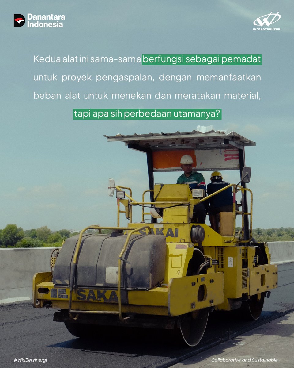 waskitainfra's tweet photo. Halo #SobatInfra, siapa yang baru tahu kalau Tandem Roller dan Pneumatic Tire Roller ternyata punya cara kerja yang beda banget meskipun tujuannya sama? 🚜 https://t.co/zVZPZ0zsBj