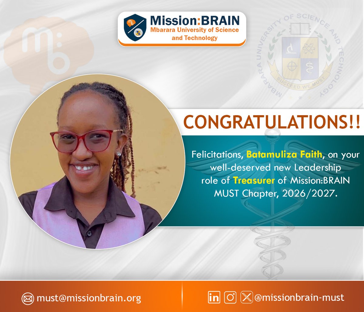 BrainatMust's tweet photo. Ready to serve Mission:BRAIN MUST Chapter👏🎊🎉
@DoctorQMd @missionbrainorg @MayoClinicNeuro @MbararaUST https://t.co/9UXgRh6lTo