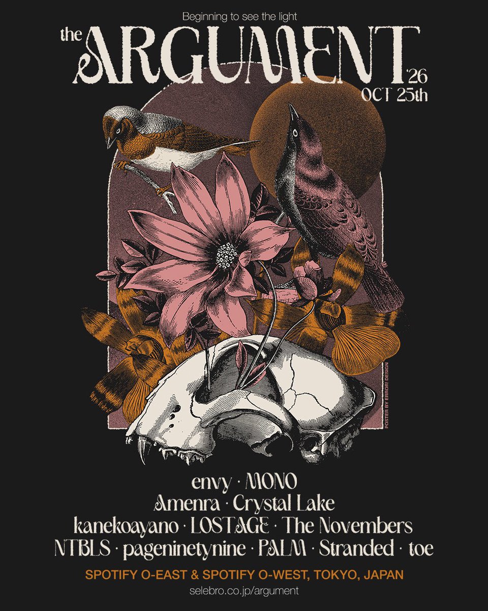 NTBLS_jp's tweet photo. 【出演決定】
2026.10.25(日)
at SHIBUYA Spotify O-EAST / O-WEST

THE ARGUMENT -Beginning to see the light- 

AMENRA / Crystal Lake / envy / kanekoayano / LOSTAGE / MONO / NTBLS / 
Pageninetynine / PALM / Stranded / The Novembers / toe

🎫 チケットはこちら
https://t.co/2TQGCPBp8h https://t.co/dln9hhVczy