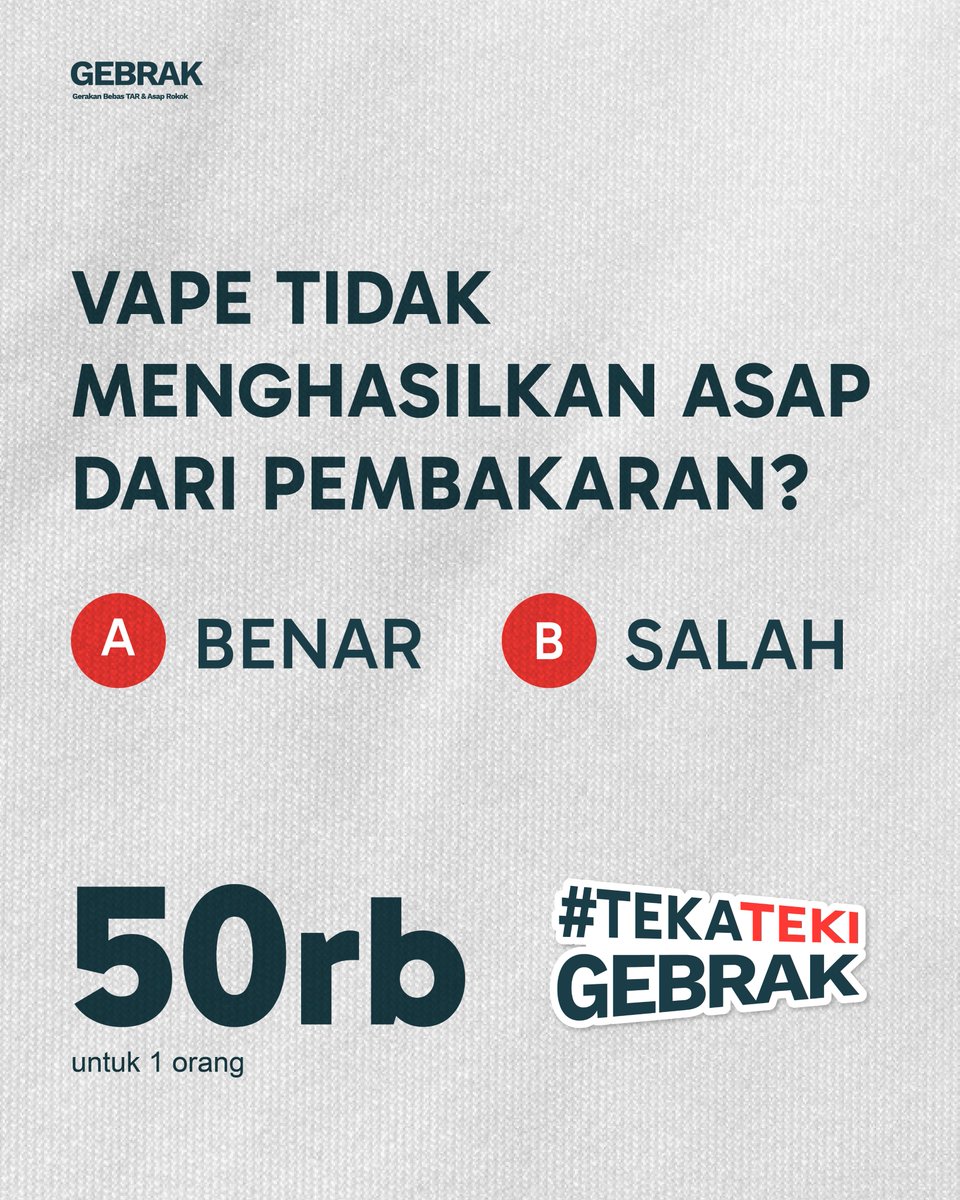 gerakanbebastar's tweet photo. Tebak dulu nih #TEKATEKIGEBRAK😎
Kalo tebakan lo bener, ada saldo e-wallet Rp50.000 buat 1 orang pemenang!
#GEBRAK101 #GerakanBebasTARdanAsapRokok #GEBRAK #TEKATEKIGEBRAK #quiztime #infokuis #giveawayalert https://t.co/hs6lREonOV