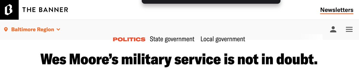 ammarmufasa's tweet photo. For months, Sinclair has tried to undermine Gov. Moore’s military service through anonymous claims, cherry-picked records, and bad-faith insinuation.

The Banner reviewed the record.

The central finding is right in the headline:

“Wes Moore’s military service is not in doubt.” https://t.co/Nezw7q9jli