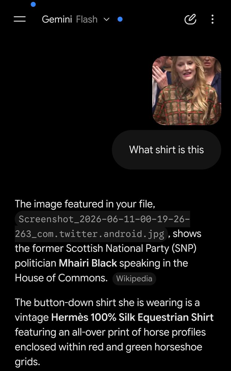 scrublord_cs's tweet photo. @claire_adams694 Still not seen any proof that it's a Gucci shirt other than people asking AI. Which is off course 100% proof. 

Although AI has confirmed to me that we are actually all taking about the wrong MP and it's a Hermes shirt. 

She is actually a former SNP MP. Who must have broke in. https://t.co/bJdCxx5zj0