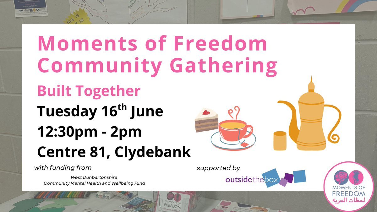 OtBcommunities's tweet photo. It's not long until Moments of Freedom's #RefugeeFestivalWeek event. Please come and join us next Tues 16th June from 12.30pm in Centre 81, Clydebank! https://t.co/2Ee8e3b3B7