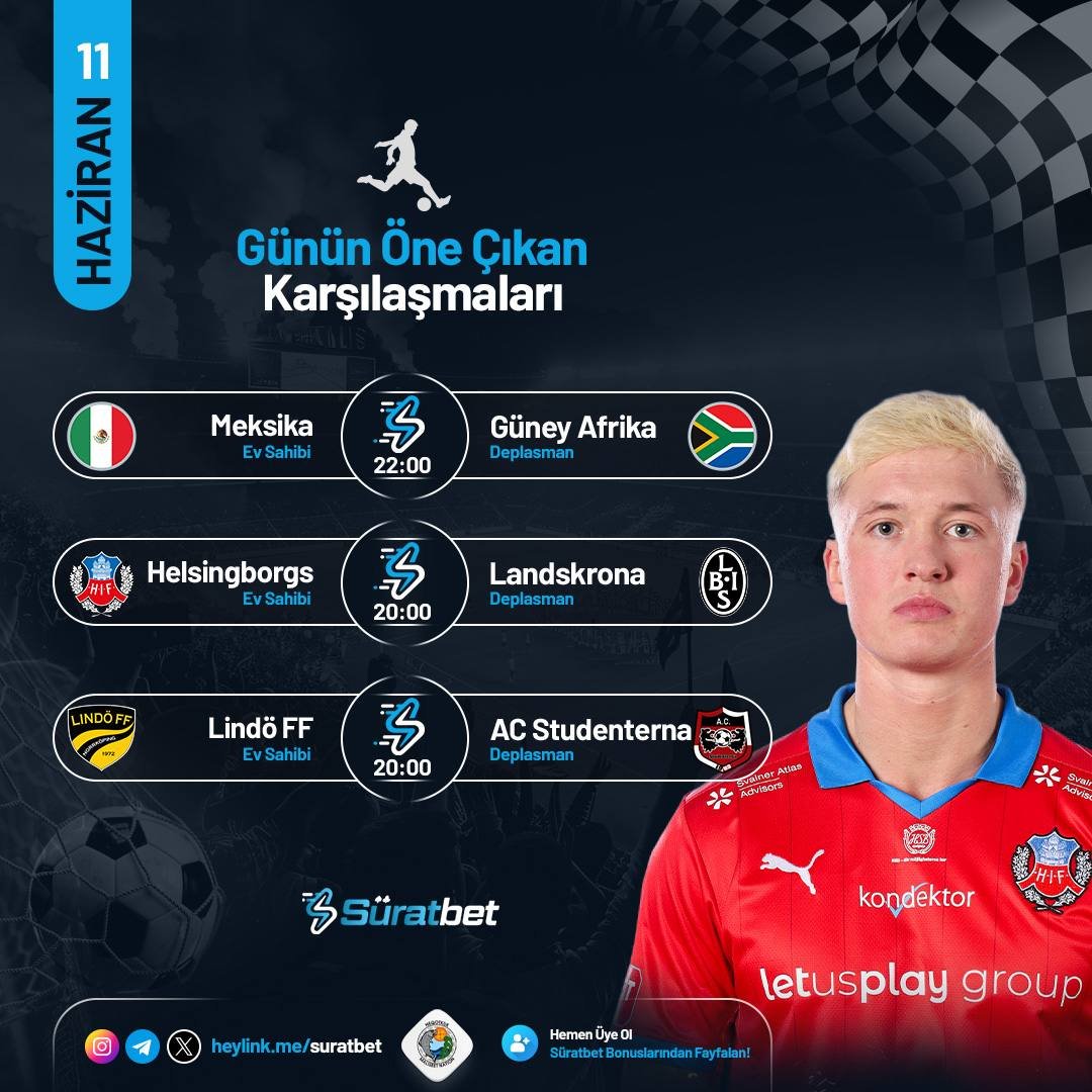 SuratBet_'s tweet photo. 🏟 GÜNÜN MAÇLARI #SÜRATBET'TE

💯 En Yüksek Oranlar Burada! 

⚽️ Meksika - Güney Afrika
⚽️ Helsingborgs - Landskrona
⚽️ Lindö FF - AC Studenterna

👉 Süratbet ailesine katıl! https://t.co/8sIrXD3i5G https://t.co/evKDHXSTOv