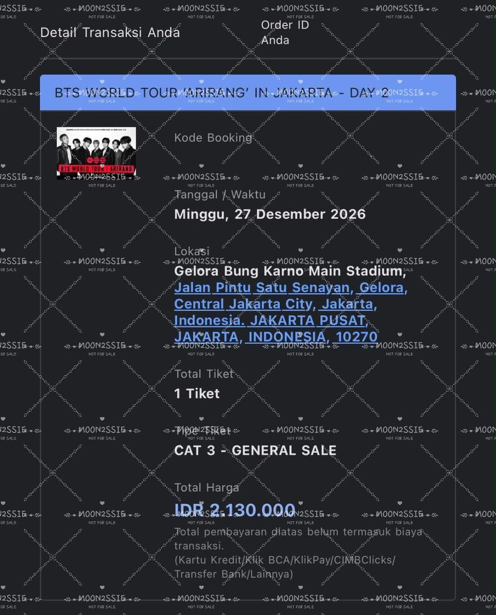 moon2ssie's tweet photo. — proof jastip PRESALE BTS ARIRANG IN JAKARTA

- PLATINUM FLOOR A
- PLATINUM TRIBUN
- CAT 3

Thankyou for trusting us!

note : Not all proof are shown💜 https://t.co/ihWyoOhdHj