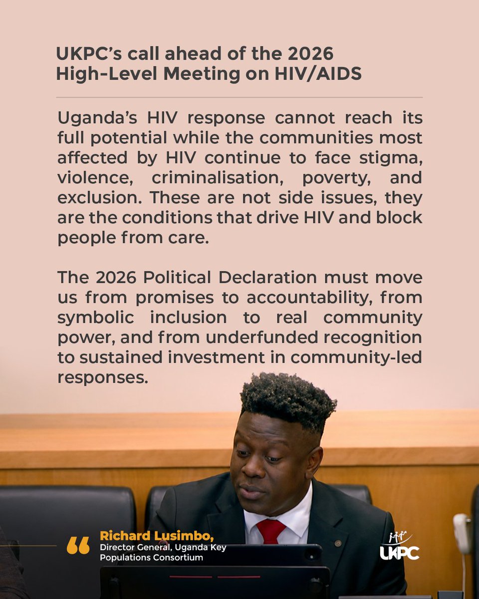 UKPC_UG's tweet photo. Power without communities is policy without people.

At the Interactive Multi-Stakeholder Hearing ahead of the High-Level Meeting on HIV/AIDS this June, our DG, @richardlusimbo, delivered UKPC’s call for a response rooted in community leadership, inclusion, and accountability. https://t.co/U4w8F5rQNl