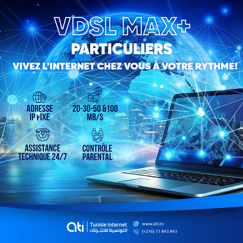 ATI_TN's tweet photo. 🚀VDSL Max+ de l’ATI !
⚡ Jusqu’à 100 Mb/s🌍 Adresse IP fixe🔒 Contrôle parental📡 Haute disponibilité🛠️ Assistance 24/7
📍 13, Avenue Jugurtha, 1002 Mutuelle Ville
📧 agence.commerciale@ati.tn
📞 71 843 843
#ATI #VDSL_MaxPlus #Internet #Tunisie #Très_Haut_Débit https://t.co/k1cpUHfJAO