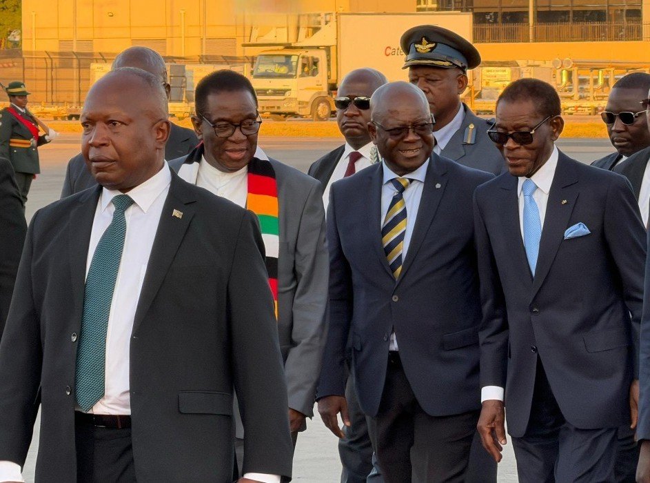 dereckgoto's tweet photo. President Mnangagwa led a high-level reception at the Robert Gabriel Mugabe International Airport State Pavilion, welcoming His Excellency Teodoro Obiang Nguema Mbasogo of Equatorial Guinea with full state honours. Flanking the President were Vice President Gen. (Rtd) Dr. C.D.G.N Chiwenga, Minister of Defense Hon. O.C.Z Muchinguri-Kashiri, Minister of State for Harare Metropolitan Province Hon. Sen. C.Z Tawengwa, Minister of Higher and Tertiary Education Hon. F. Shava, Minister of Information and Publicity Hon. S. Zhemu, Services Chiefs and senior government officials.

The occasion spoke to the depth of ties binding Zimbabwe and Equatorial Guinea - ties rooted in solidarity, friendship and a mutual commitment to advancing Africa's unity, prosperity, stability and sustainable development.