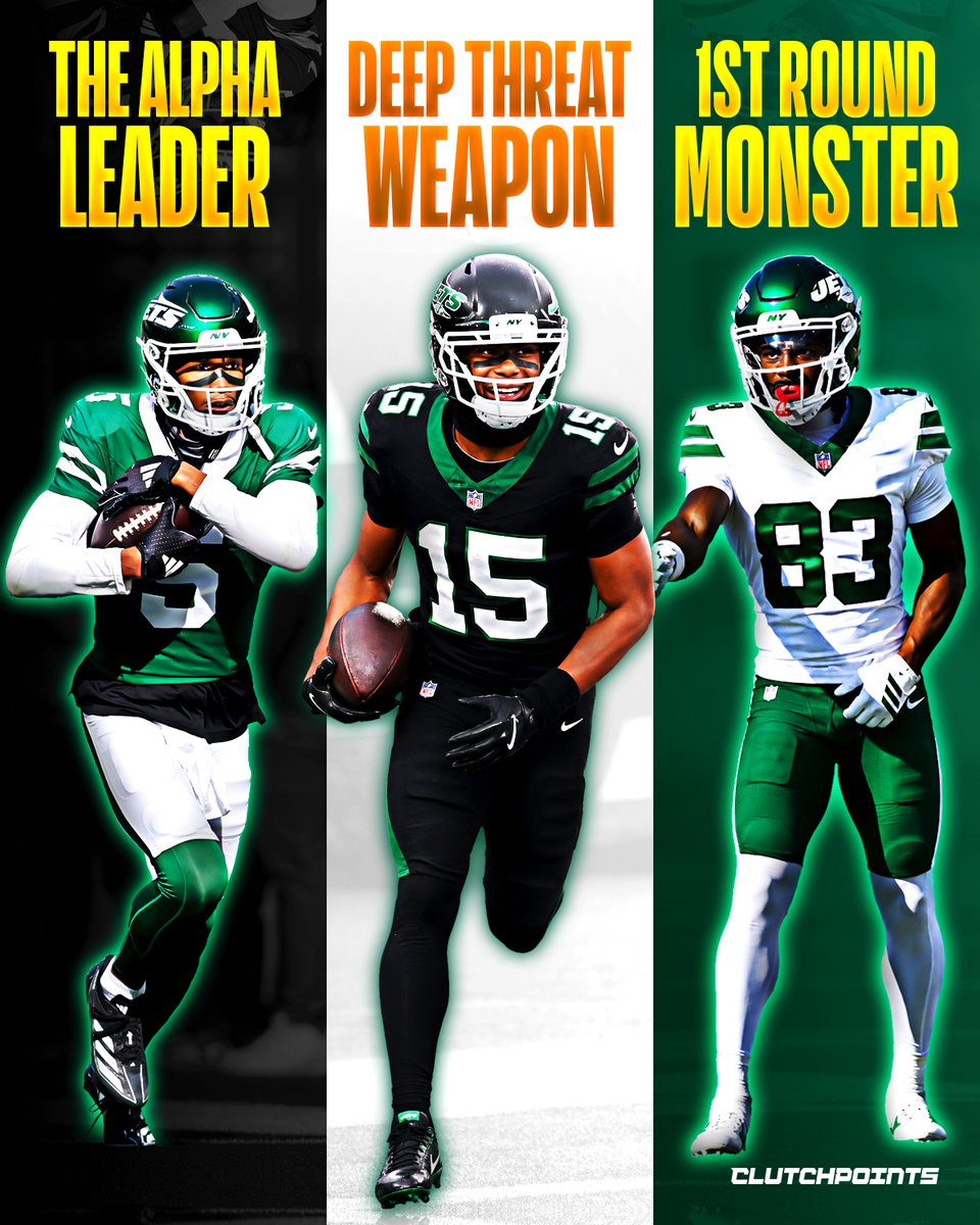JetsNationCP's tweet photo. New York Jets wide receivers Garrett Wilson, Adonai Mitchell, and rookie Omar Cooper Jr. give Geno Smith an elite trio for training camp. 🏈:flight: #Jets #NewYorkJets #GarrettWilson #AdonaiMitchell #OmarCooperJr #NFL #TakeFlight https://t.co/tSfbmI0V9a