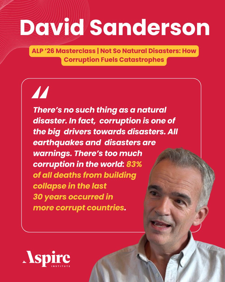 aspire_leaders's tweet photo. In this Aspire Leaders Program masterclass, anti-corruption expert David Sanderson challenged a common assumption: that earthquakes, floods, and building collapses are simply unavoidable tragedies.
#aspireleadersprogram #firstgen #younglead#socialimpact #leadershipdevelopment https://t.co/pITsCAyra2