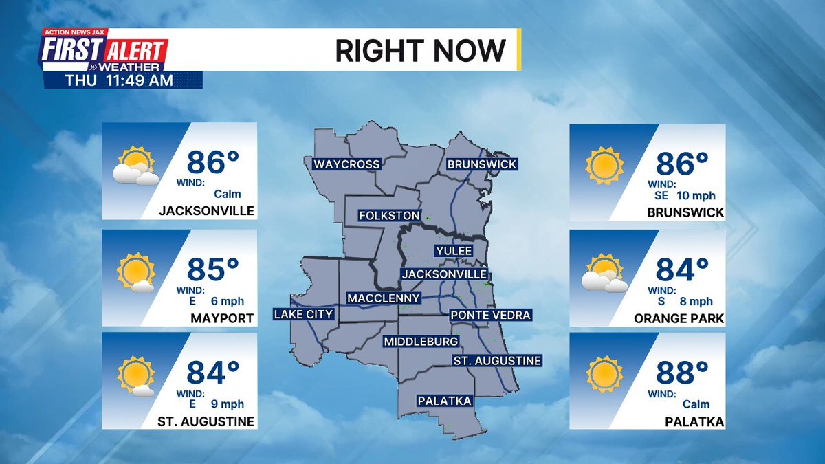MikeFirstAlert's tweet photo. Current conditions across NE Florida and SE Georgia. #FirstAlertWX https://t.co/aOAII6XmEk
