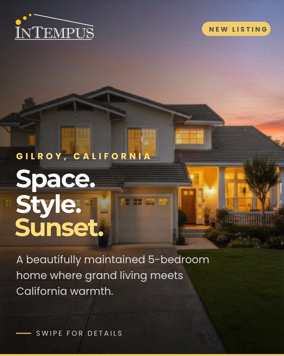 IntempusRealty's tweet photo. ✨ Just Listed in Gilroy, CA!
 
🏡 1405 Casablanca Circle | $1,348,888 5 Beds · 3 Baths · 2,598 Sq Ft · 3-Car Garage

#JustListed #GilroyCA #GilroyRealEstate #HomesForSale #Intempus #BayAreaRealEstate #SiliconValleyHomes #DreamHome #ListingAlert #FamilyHome #MoveInReady https://t.co/2mtl0weGid