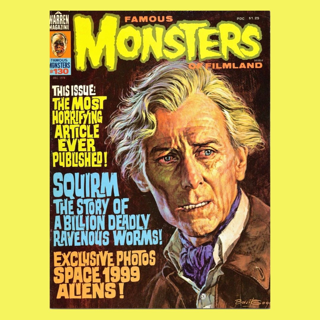 fm_forryever's tweet photo. FM 130, Dec 1976: a Basil Gogos cover portrait of Peter Cushing, the most vivid colorist in monster magazines meeting horror's most dignified gentleman. Deep into the later Warren run. https://t.co/1Q1hu7sWxy #BasilGogos https://t.co/E8aiMFBiUo