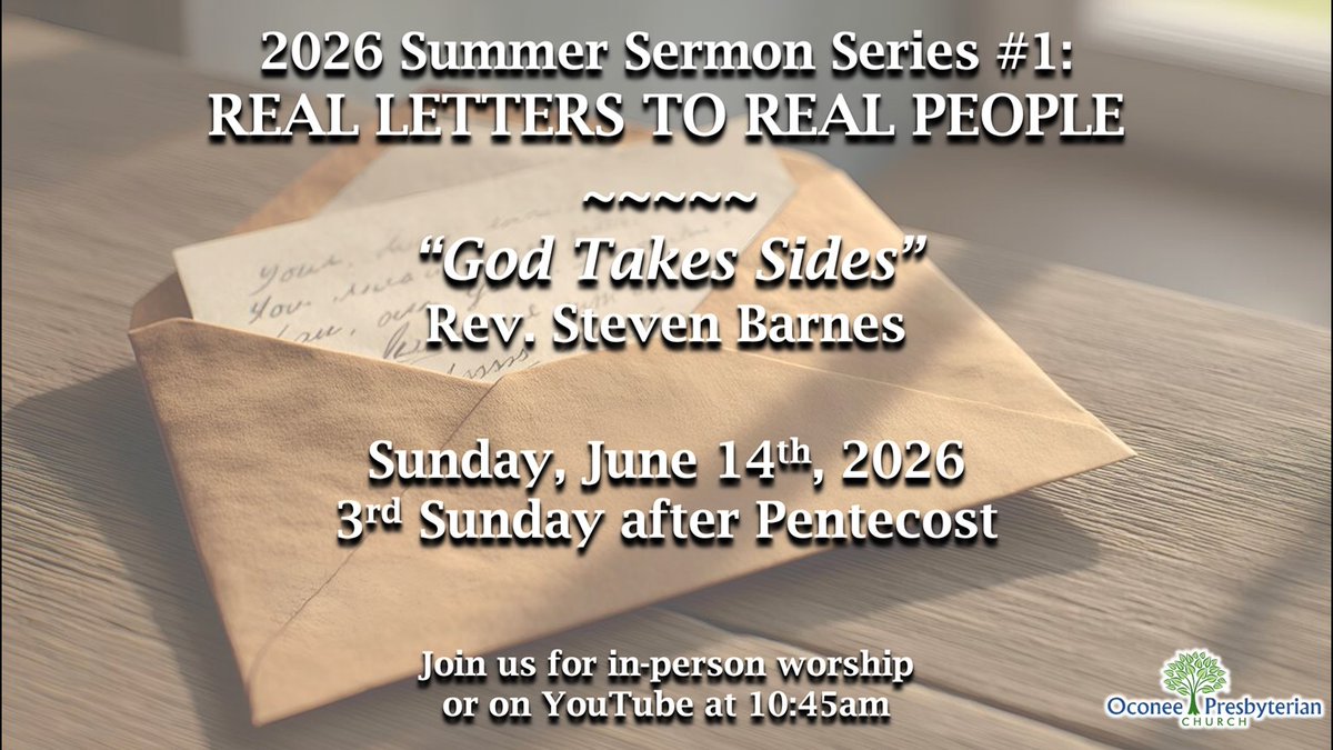 OPCUSA's tweet photo. Join us this Sunday, June 14th, 2026 at 10:45am to hear Rev. Steven Barnes "God Takes Sides"  You don't want to miss his Summer Sermon Series #1: REAL LETTERS TO REAL PEOPLE  #lovegrowshere  #opcusa https://t.co/zQyowMyRJQ