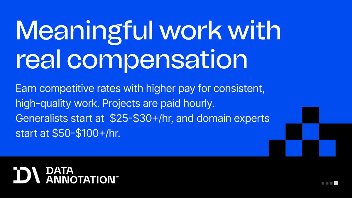 Data_Annotation's tweet photo. Most AI training platforms offer remote work. Few offer work that actually fits your life — and rewards you for the expertise you bring to it.

No signup fees. No minimum hours. No check-in culture. Work matched to your actual skill level.

See what DataAnnotation can do for you. https://t.co/uKfK8jQZ8a