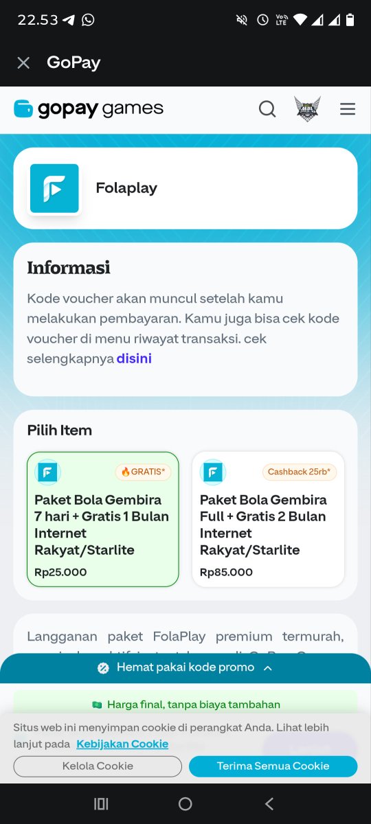 InfosuporterID's tweet photo. Yang belum langganan folaplay coba makai gopay. Gratis buat yang paket seminggu. Cashback 25K buat yang sebulan. 

Caranya coba ke gopay pilih all menu pilih bola gembira. Pilih folaplay pilih paket langganan, kode voucher masukin ke aplikasi folaplay https://t.co/8WwU0usbvK