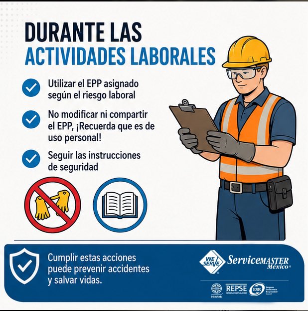 ServiceMasterM7's tweet photo. El éxito de nuestra labor empieza con la prevención. 🛡️🧼 Recordamos a todo nuestro equipo la importancia del uso correcto y obligatorio del EPP en cada servicio.

Tu seguridad no es opcional, ¡es nuestra prioridad! 🚀💼

#México #servicemastermexico https://t.co/95W5oWSEfZ