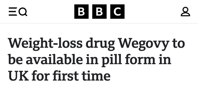 himshouse's tweet photo. 🚨 BREAKING: WEGOVY PILL APPROVED IN THE U.K.

WILL BE AVAILABLE WITHIN WEEKS

FIRST GLP-1 PILL APPROVED IN THE U.K.

$NVO $LLY $HIMS https://t.co/UBao5wlqTg