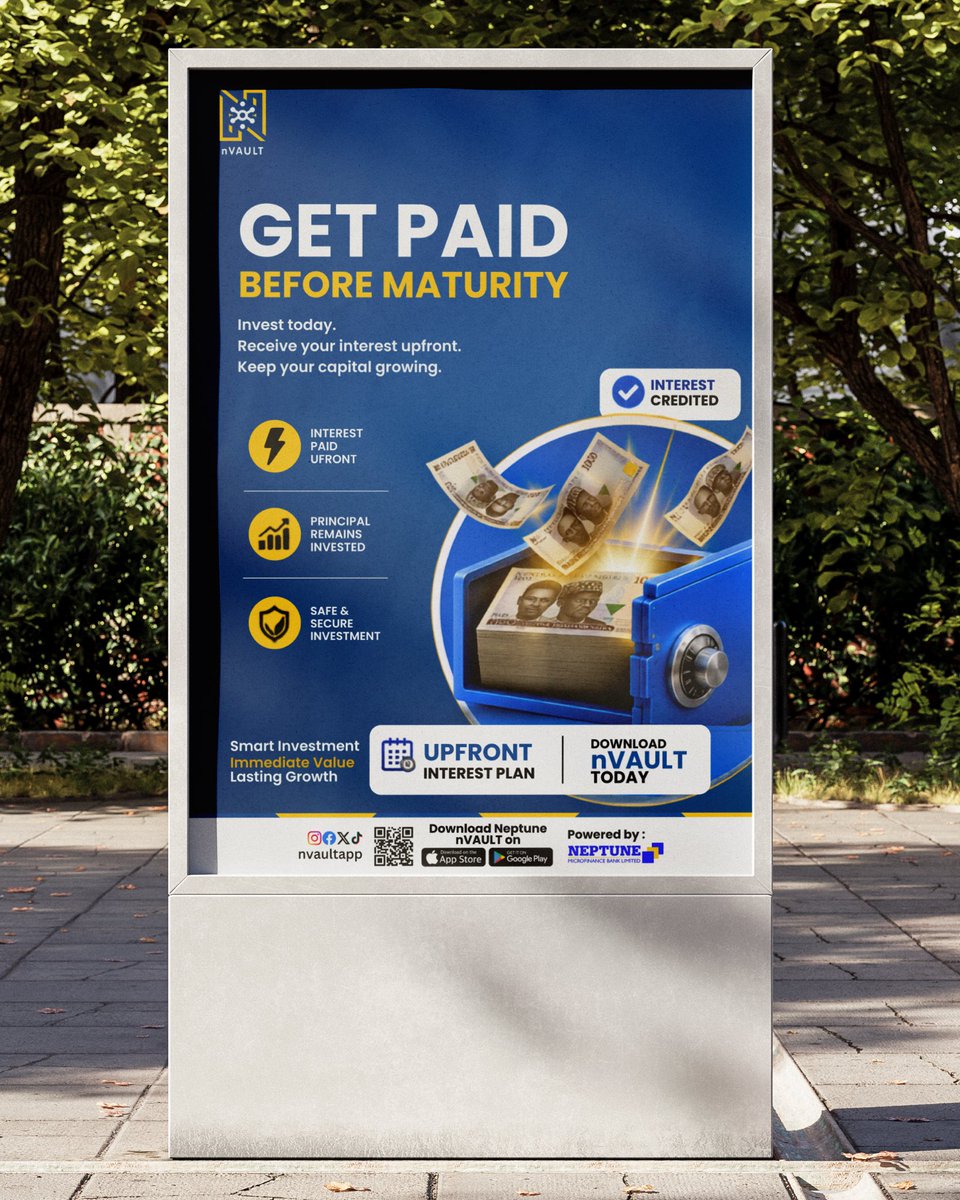 nVAULTapp's tweet photo. With Neptune nVAULT’s Upfront Interest Plan, your interest is paid upfront while your investment keeps working for you.

💰 Get your returns from day one
📈 Keep your capital growing
🔒 Invest with confidence

Download the Neptune nVAULT app and start investing smarter today. https://t.co/jwX4GO1aF6