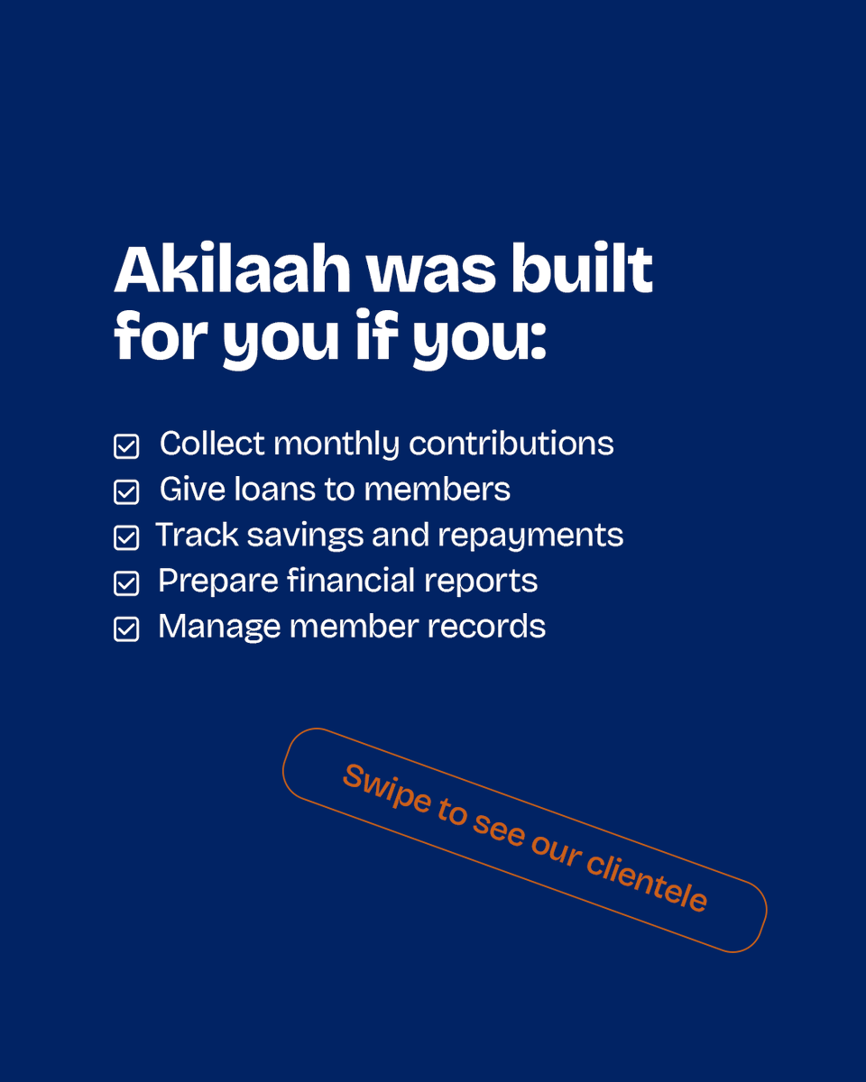 akilaahsolution's tweet photo. If your cooperative falls under these groups, you've found a great gem.

Akilaah was tailored just for you and your cooperative. Send us a DM to get started.

#akilaahsolutions #Cooperativesociety #cooperatives #financialfreedom https://t.co/D1O4EL7RUx