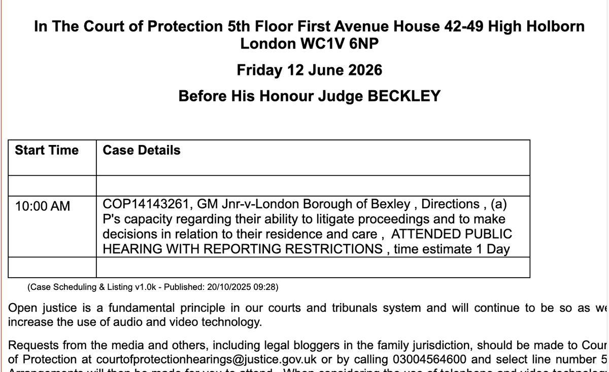 OpenJusticeCoP's tweet photo. An in person 1 day hearing before HHJ Beckley.

Email the court to ask whether a remote link is available. https://t.co/08nYCkpMJQ