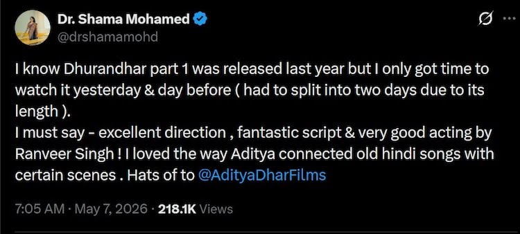 GalDeepa's tweet photo. @saumyadash2012 @amanverma1714 @iamsrk But Congress spokesperson Shama Mohammed said it's a wonderful movie. Why hakla feeling the other way round. https://t.co/CqAolJzFGU