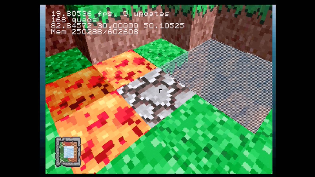 SrLinguicaVIVE's tweet photo. Dev SuperReye lançou QuadWorld, nada mais é que um "clone" de Minecraft para o SEGA Saturn!

Os recursos incluem:
- Mundo de 144x64x144
- 37 blocos únicos (com possibilidade de até 63 no futuro)
- Mundo totalmente gerado, baseado na semente composta pelo relógio do sistema (planejo torná-la editável no futuro)
- Areia e cascalho caindo
- Blocos projetando sombras sob si mesmos
- Lava e água se espalhando da mesma forma que no Minecraft clássico (cuidado para não inundar seu mundo)
- Quando lava e água se encontram, produzem rochas
- Colisão do jogador, natação na água e na lava
- Mundo pré-construído exclusivo por Shiroiii