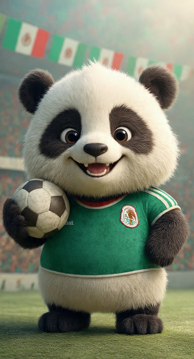 LauraH38136634's tweet photo. Hoy inicia el Mundial de futbol 2026...  
#VVIPSelcaDay
Me salió este lindo pandita con playera de México 💙 y por supuesto que me recuerda a mi RI 😊
@ForvictoRi 
Te mando un gran abrazo 🫂 https://t.co/6dDjr9NaOA