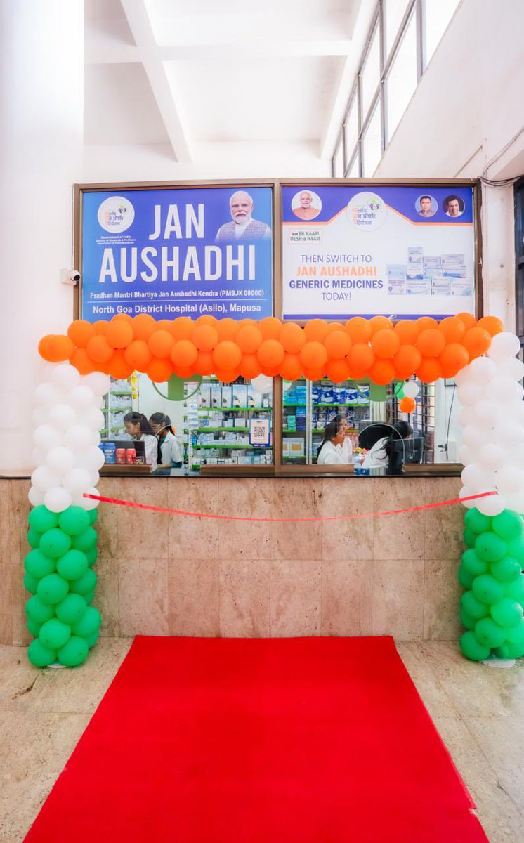 visrane's tweet photo. Ensuring  that every person can access the medicines they need with dignity and peace of mind. 

With the inauguration of the Jan Aushadhi Kendra at North Goa District Hospital another important step has been taken towards making quality medicines more accessible and affordable for people. For countless families, especially those managing long-term treatments, access to low-cost medicines can make a meaningful difference to their daily lives.

Guided by Hon'ble Prime Minister Shri @narendramodi Ji’s vision of Affordable Healthcare, Accessible Healthcare, and Healthcare with Dignity for Every Citizen, Goa remains committed to building a healthcare system where quality treatment and essential medicines are within reach of every household.

 #JanAushadhi #HealthcareForAll #GoaHealthCare

@MoHFW_INDIA