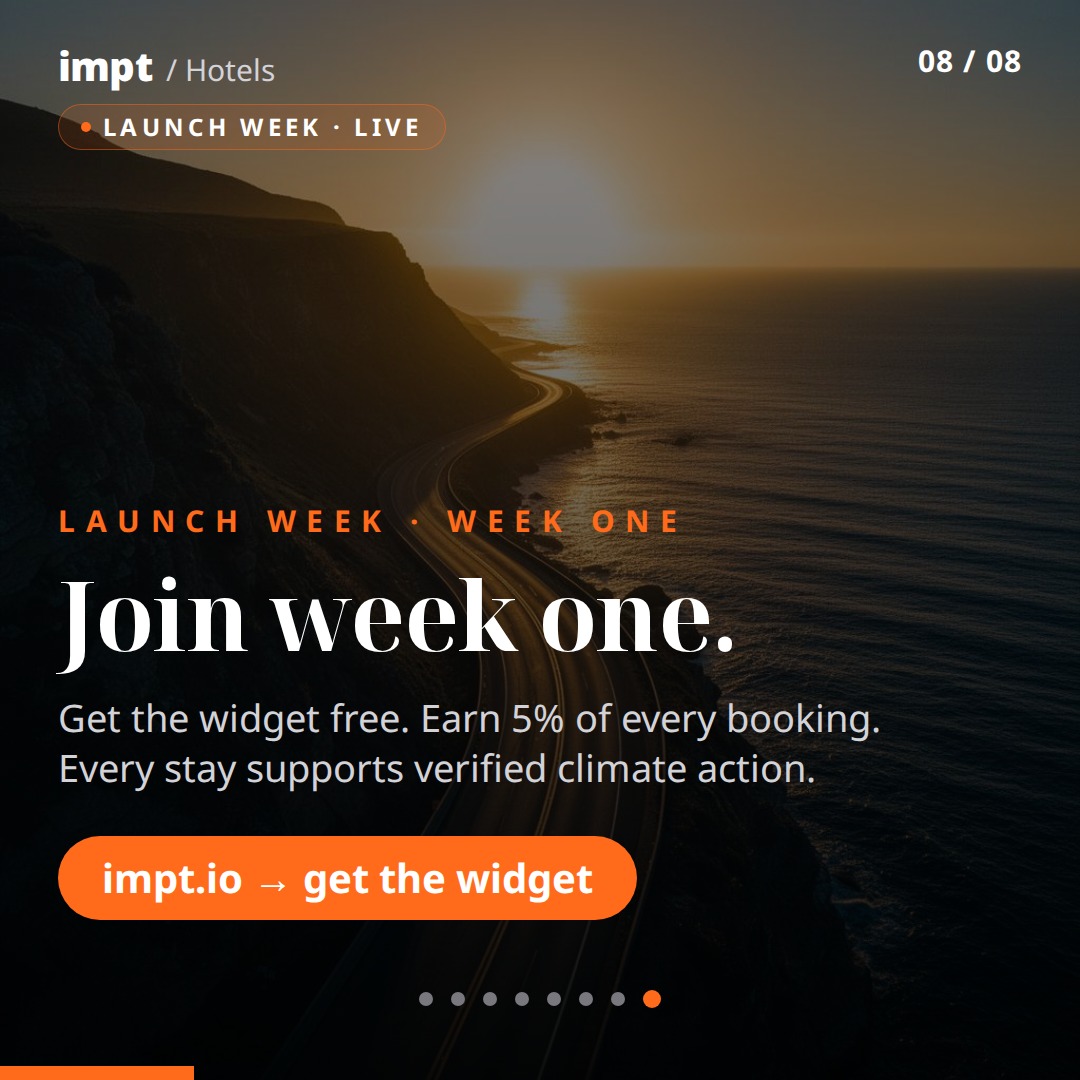 IMPT_token's tweet photo. LAUNCH WEEK UPDATE — IMPT Hotels &amp; Shopping

It seems the world needed a change.

AI Booking Widget, 7 days in:
→ 600+ downloads, 135+ countries
→ a new partner every 15 min
→ live on 191 sites

The new player. Built for good people. 🌍
https://t.co/BMPq7IbxUa https://t.co/Fo0ammjXGz