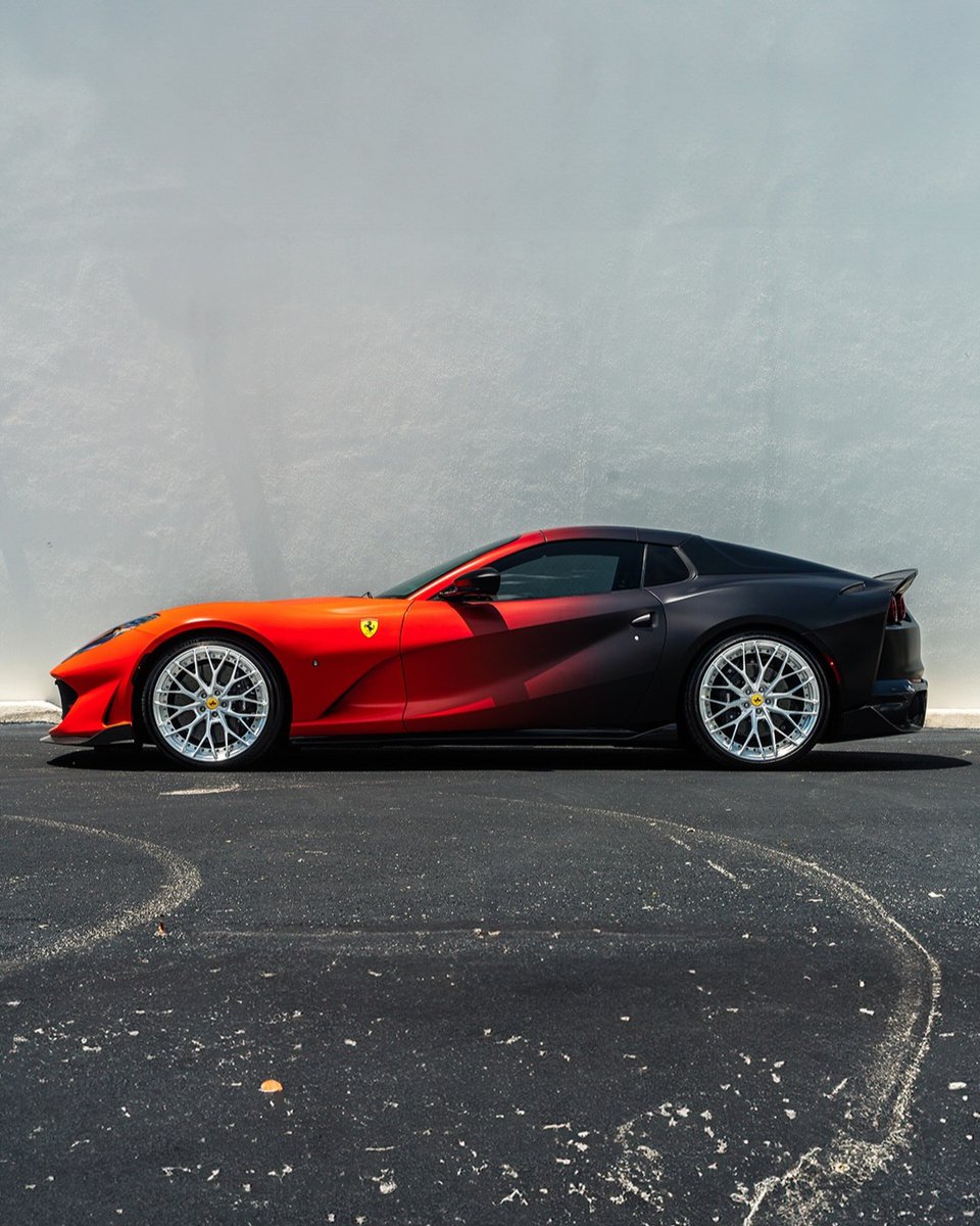 duPontREGISTRY's tweet photo. This Ferrari 812 GTS wears a full custom wrap alongside a set of 21/22” AN20 SeriesTWO wheels finished in Brushed Clear, giving Ferrari’s front-engine flagship an even more commanding presence.

Lowered on Novitec springs and fitted with a full 1016Industries carbon aero kit, every detail adds to the balance of aggression and elegance that defines the 812 platform.

Open-top Ferrari performance, tailored without compromise. Built by Wheels Boutique
